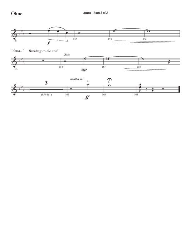 Amen (Choral Anthem SATB) Oboe (Word Music / Arr. David Wise / Orch. David Shipps)
