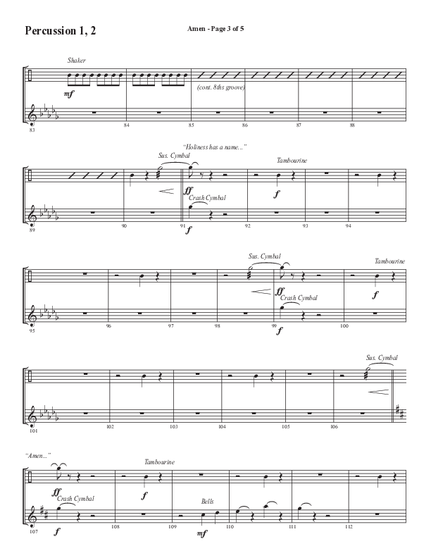 Amen (Choral Anthem SATB) Percussion 1/2 (Word Music / Arr. David Wise / Orch. David Shipps)
