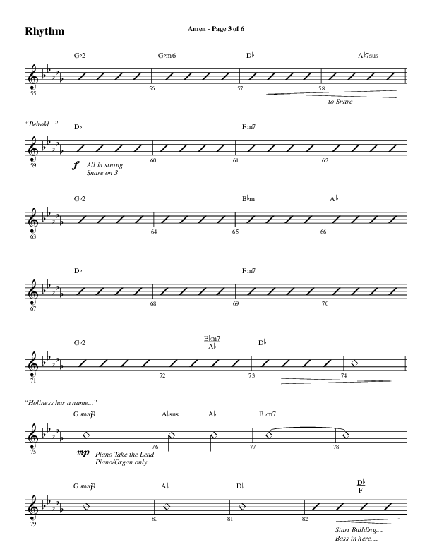 Amen (Choral Anthem SATB) Rhythm Chart (Word Music / Arr. David Wise / Orch. David Shipps)
