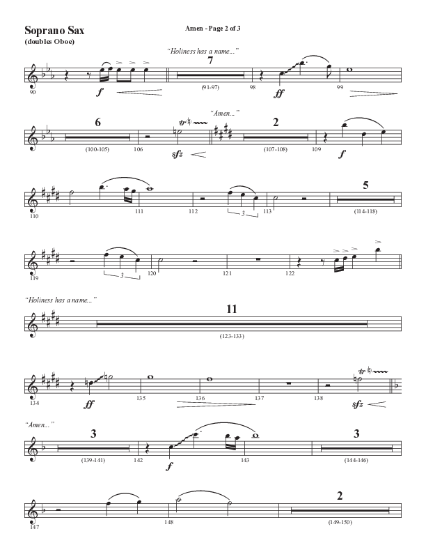 Amen (Choral Anthem SATB) Soprano Sax (Word Music / Arr. David Wise / Orch. David Shipps)