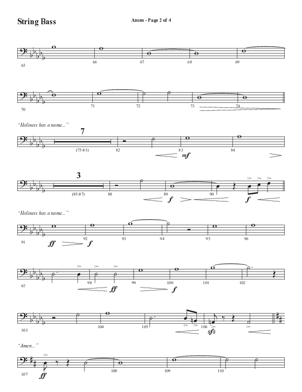 Amen (Choral Anthem SATB) String Bass (Word Music / Arr. David Wise / Orch. David Shipps)