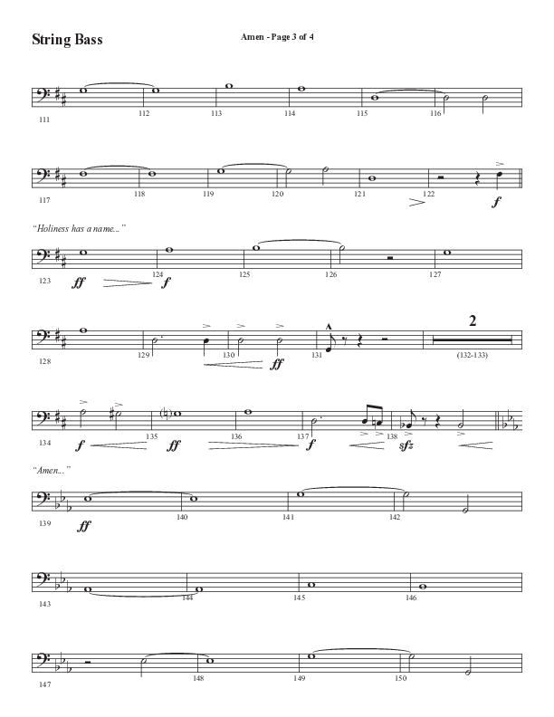 Amen (Choral Anthem SATB) String Bass (Word Music / Arr. David Wise / Orch. David Shipps)