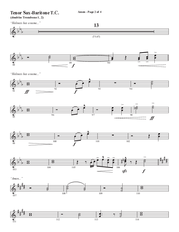 Amen (Choral Anthem SATB) Tenor Sax/Baritone T.C. (Word Music / Arr. David Wise / Orch. David Shipps)