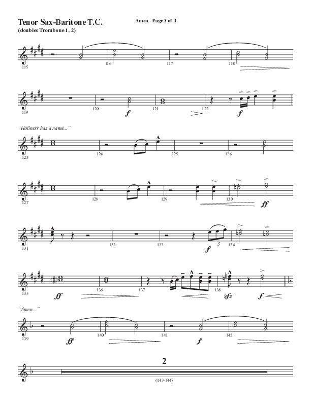 Amen (Choral Anthem SATB) Tenor Sax/Baritone T.C. (Word Music / Arr. David Wise / Orch. David Shipps)
