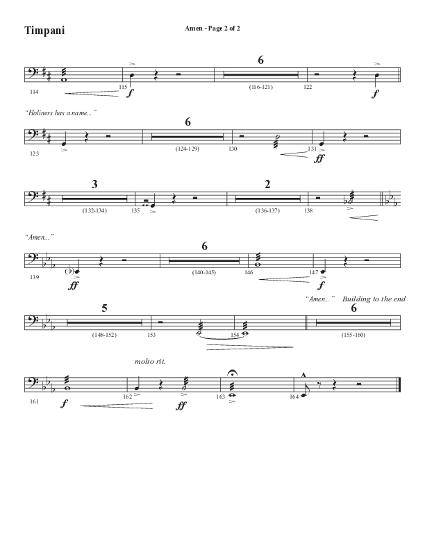 Amen (Choral Anthem SATB) Timpani (Word Music / Arr. David Wise / Orch. David Shipps)
