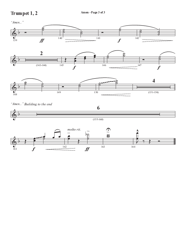 Amen (Choral Anthem SATB) Trumpet 1,2 (Word Music / Arr. David Wise / Orch. David Shipps)