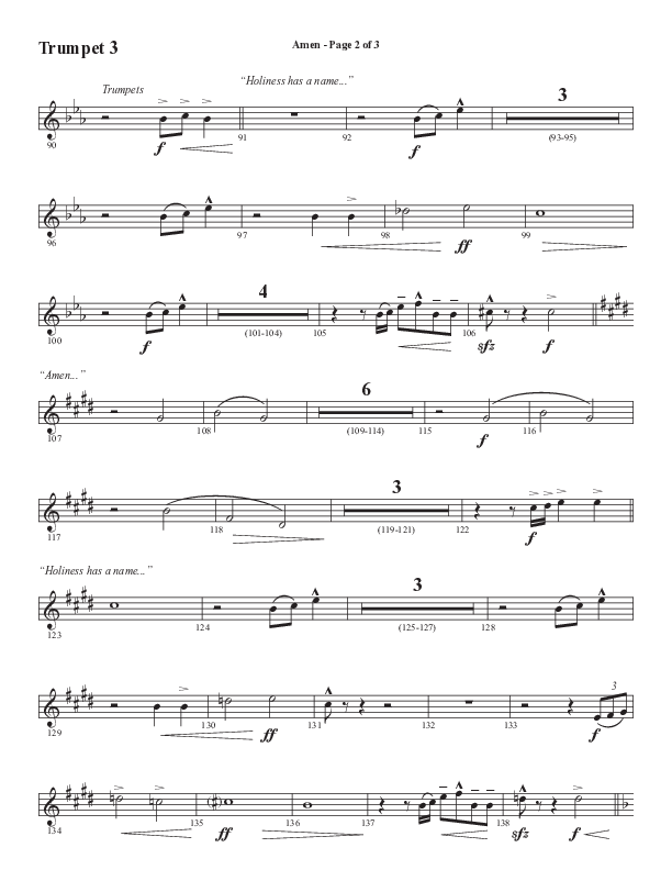 Amen (Choral Anthem SATB) Trumpet 3 (Word Music / Arr. David Wise / Orch. David Shipps)