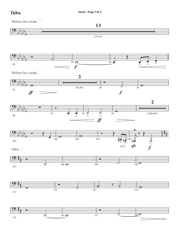 Amen (Choral Anthem SATB) Tuba (Word Music / Arr. David Wise / Orch. David Shipps)