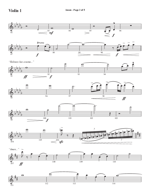 Amen (Choral Anthem SATB) Violin 1 (Word Music / Arr. David Wise / Orch. David Shipps)