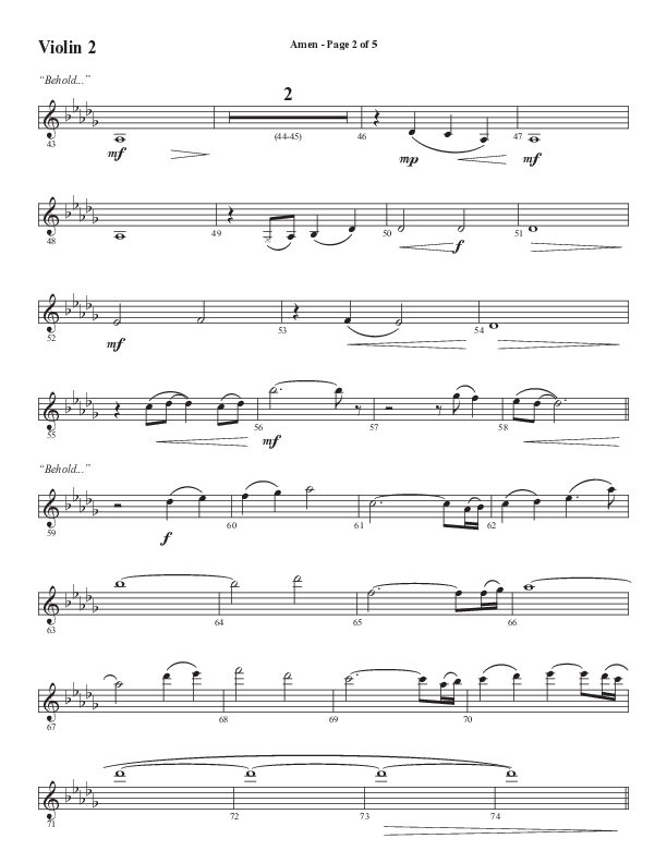Amen (Choral Anthem SATB) Violin 2 (Word Music / Arr. David Wise / Orch. David Shipps)