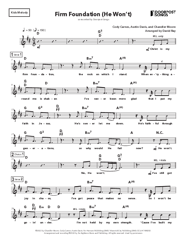 Firm Foundation (He Won't) (Kids) Lead Sheet Melody (Doorpost Songs / Dave and Jess Ray)