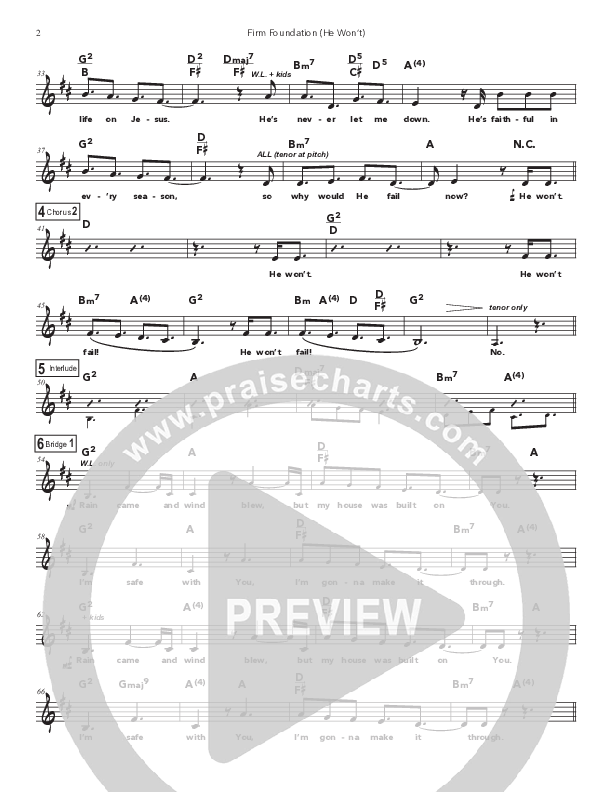 Firm Foundation (He Won't) (Kids) Lead Sheet Melody (Doorpost Songs / Dave and Jess Ray)