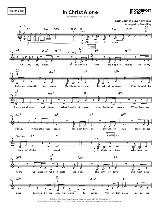 In Christ Alone (Kids) Lead Sheet Melody (Doorpost Songs / Dave and Jess Ray)