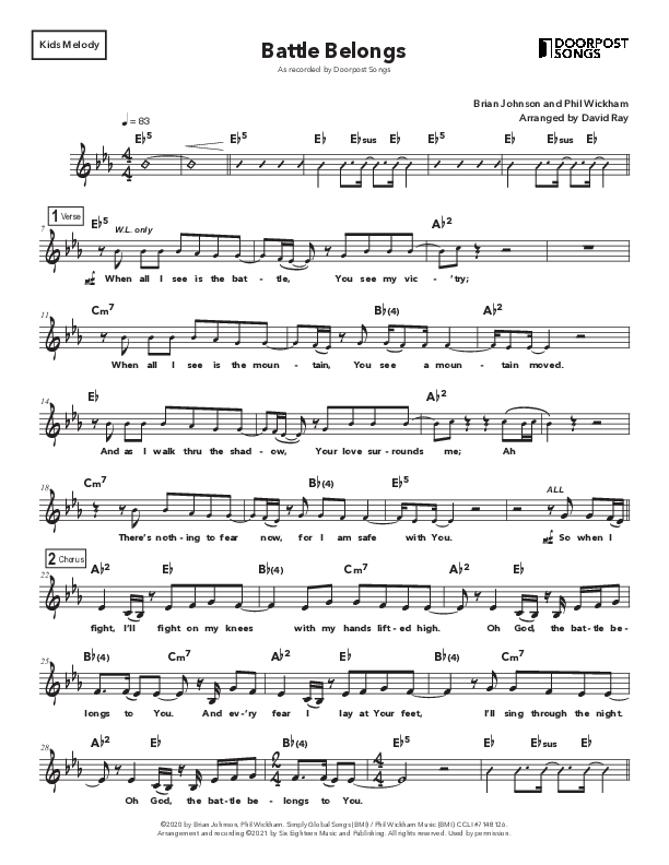 Battle Belongs (Kids) Lead Sheet Melody (Doorpost Songs / Dave and Jess Ray)