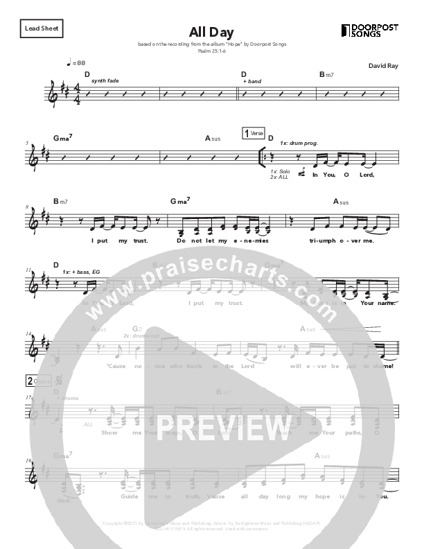 All Day Lead Sheet (SAT) (Doorpost Songs / Dave and Jess Ray)