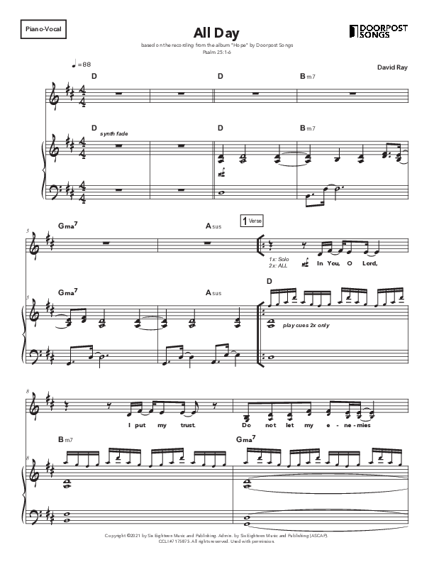 All Day Piano/Melody (Doorpost Songs / Dave and Jess Ray)