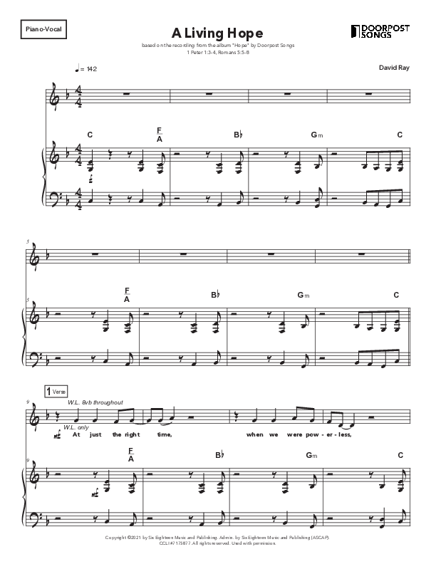 A Living Hope Piano/Melody (Doorpost Songs / Dave and Jess Ray)