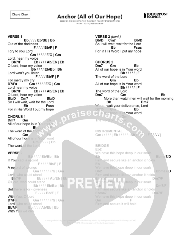 Anchor (All Our Hope) Chord Chart (Doorpost Songs / Dave and Jess Ray)