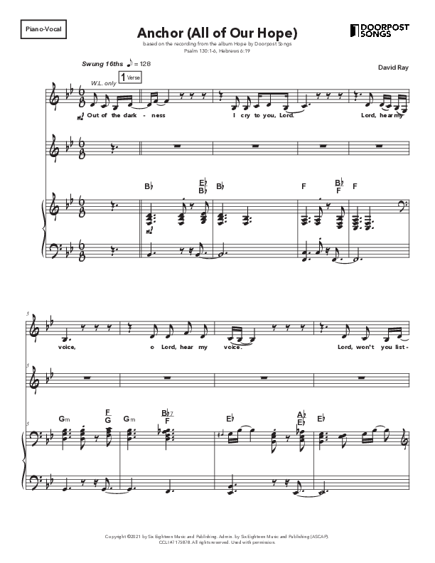 Anchor (All Our Hope) Piano/Melody (Doorpost Songs / Dave and Jess Ray)