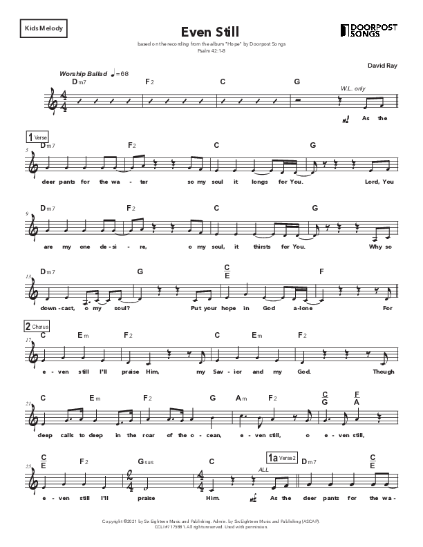 Even Still Lead Sheet Melody (Doorpost Songs / Dave and Jess Ray)
