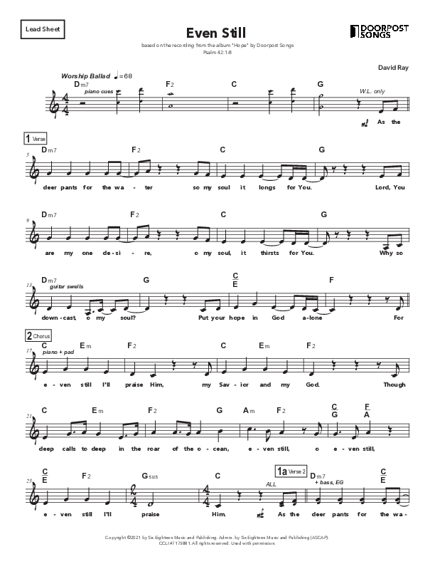 Even Still Piano/Vocal Pack (Doorpost Songs / Dave and Jess Ray)