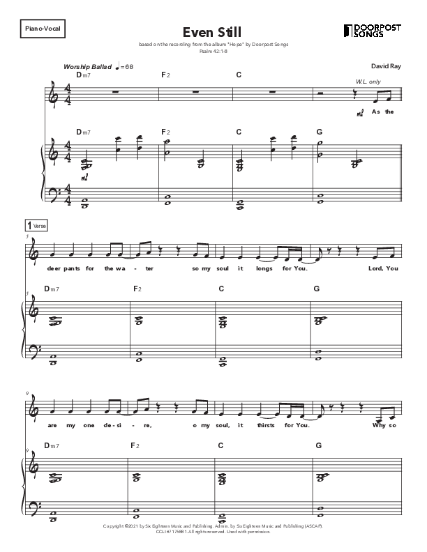 Even Still Piano/Melody (Doorpost Songs / Dave and Jess Ray)