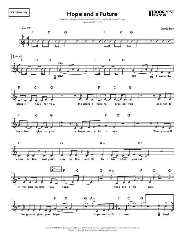 Hope And A Future Lead Sheet Melody (Doorpost Songs / Dave and Jess Ray)