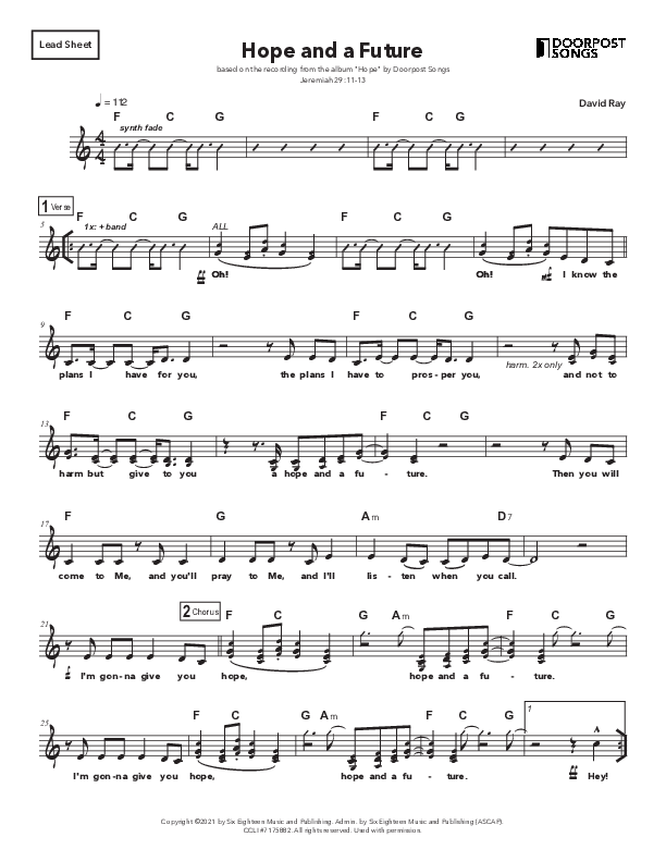 Hope And A Future Piano/Vocal Pack (Doorpost Songs / Dave and Jess Ray)