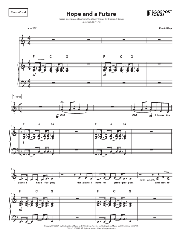 Hope And A Future Piano/Melody (Doorpost Songs / Dave and Jess Ray)