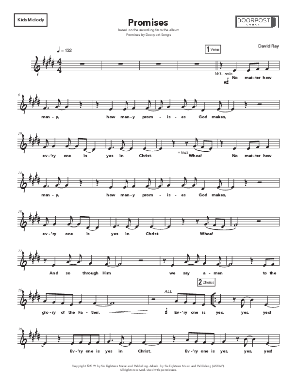 Promises Lead Sheet Melody (Doorpost Songs / Dave and Jess Ray)