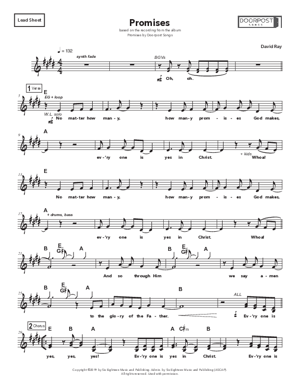 Promises Lead Sheet (SAT) (Doorpost Songs / Dave and Jess Ray)
