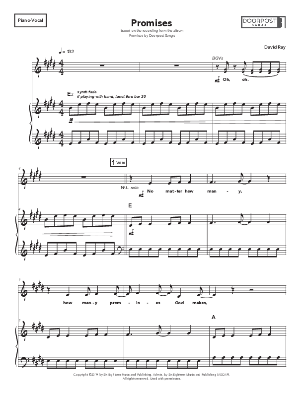 Promises Piano/Melody (Doorpost Songs / Dave and Jess Ray)