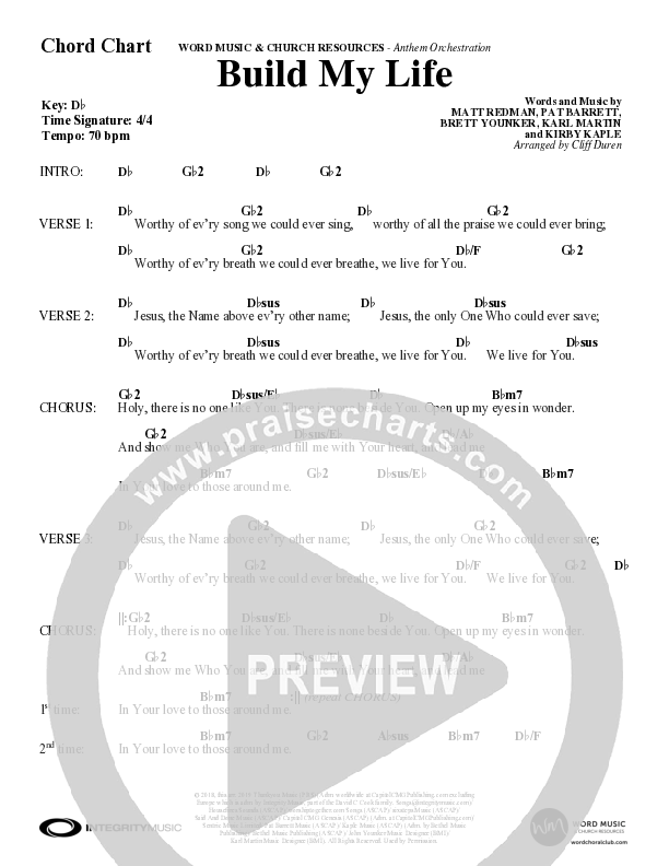 Build My Life (Choral Anthem SATB) Chord Chart (Word Music / Arr. Cliff Duren)