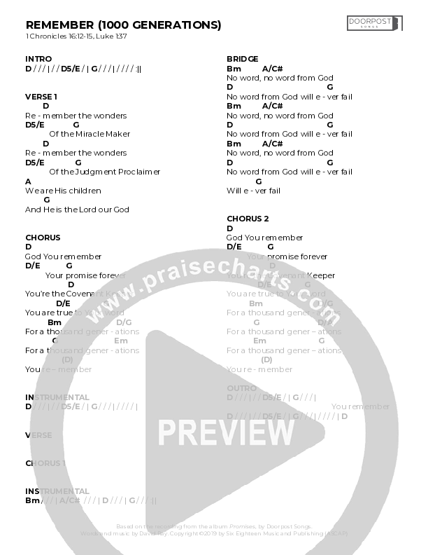 Remember (1000 Generations) Chord Chart (Doorpost Songs / Dave and Jess Ray)