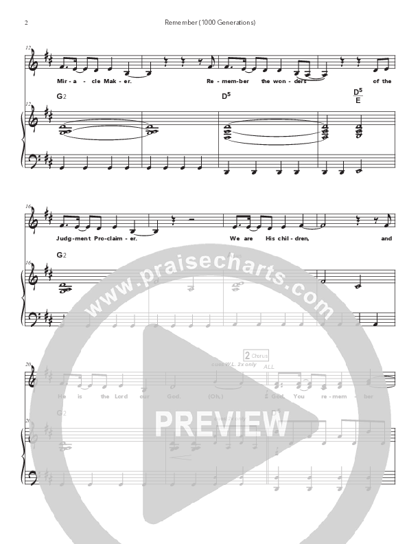 Remember (1000 Generations) Piano/Melody (Doorpost Songs / Dave and Jess Ray)