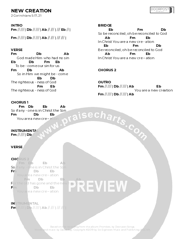 New Creation Chord Chart (Doorpost Songs / Dave and Jess Ray)