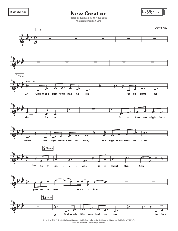 New Creation Lead Sheet Melody (Doorpost Songs / Dave and Jess Ray)