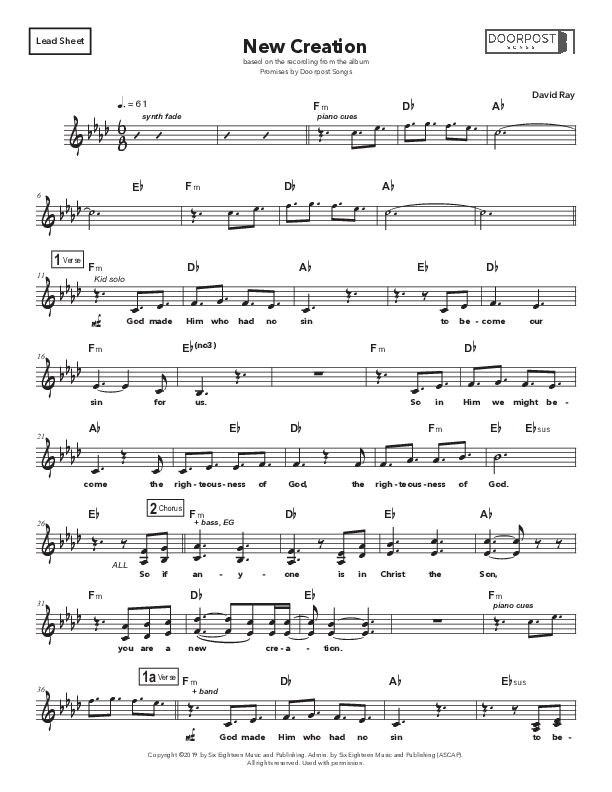 New Creation Lead Sheet (SAT) (Doorpost Songs / Dave and Jess Ray)