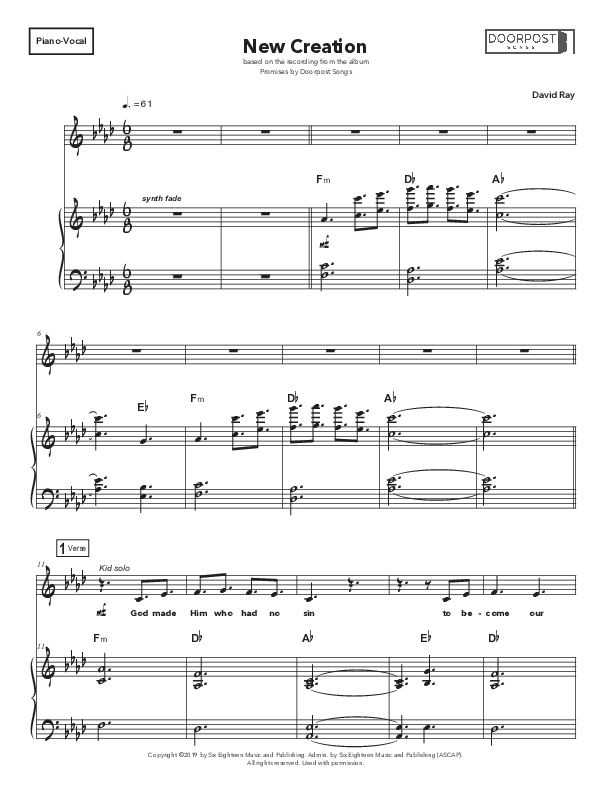 New Creation Piano/Melody (Doorpost Songs / Dave and Jess Ray)