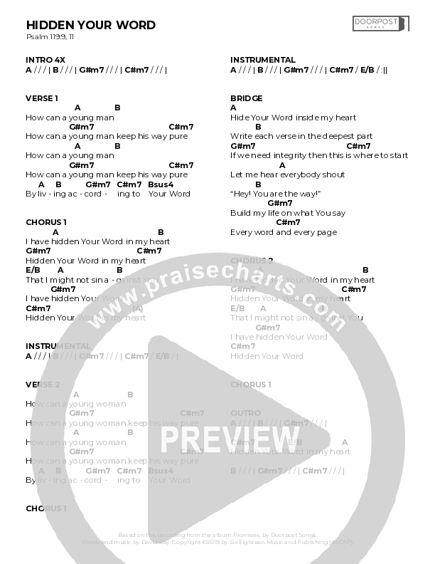 Hidden Your Word Chord Chart (Doorpost Songs / Dave and Jess Ray)