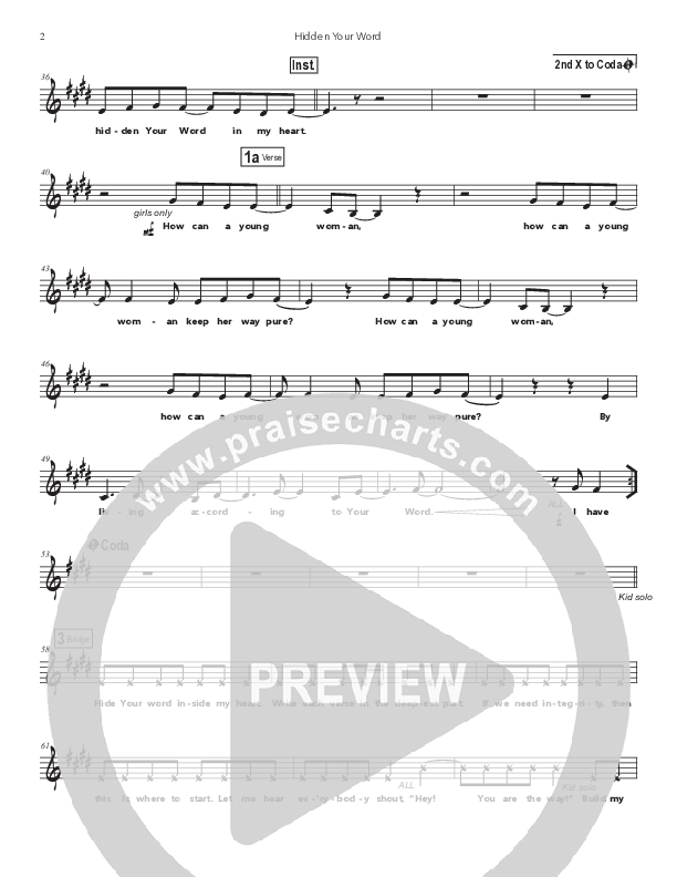 Hidden Your Word Lead Sheet Melody (Doorpost Songs / Dave and Jess Ray)