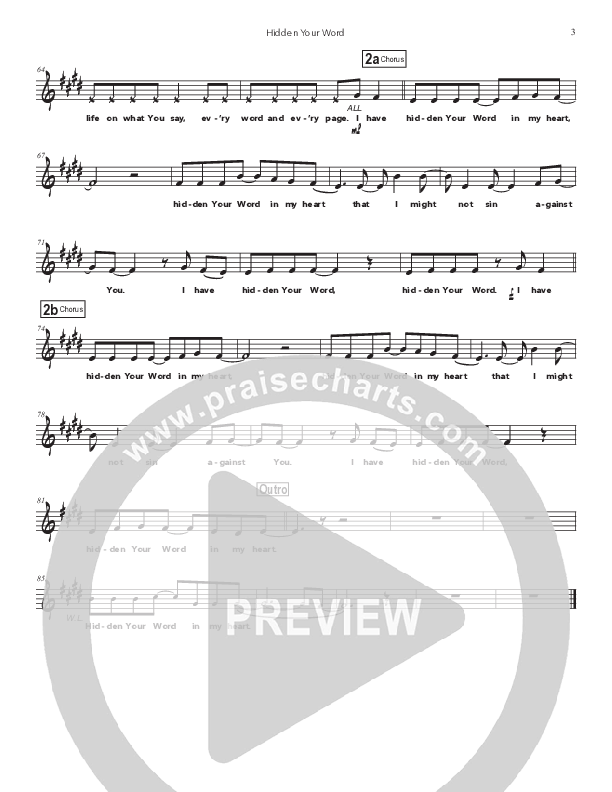 Hidden Your Word Lead Sheet Melody (Doorpost Songs / Dave and Jess Ray)