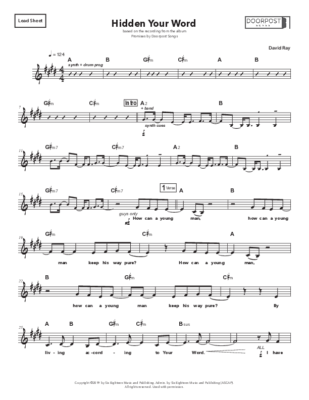 Hidden Your Word Piano/Vocal Pack (Doorpost Songs / Dave and Jess Ray)