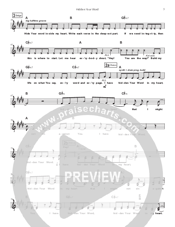 Hidden Your Word Lead Sheet (SAT) (Doorpost Songs / Dave and Jess Ray)