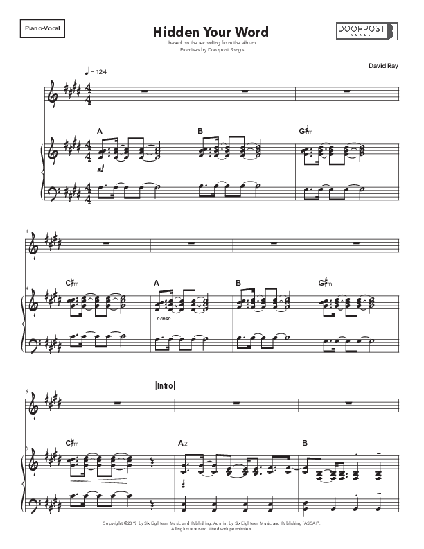 Hidden Your Word Piano/Melody (Doorpost Songs / Dave and Jess Ray)
