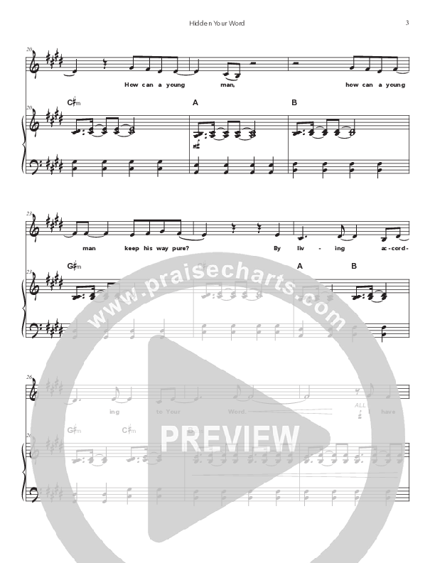 Hidden Your Word Piano/Melody (Doorpost Songs / Dave and Jess Ray)