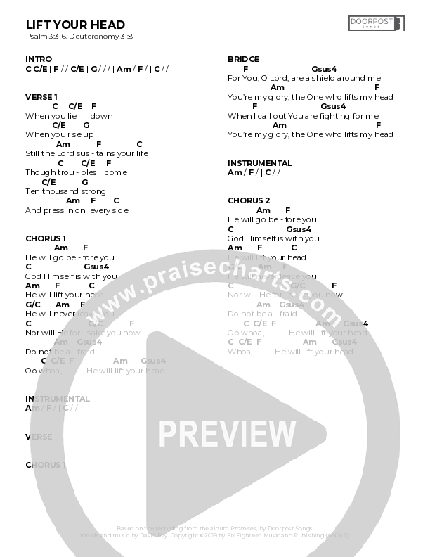 Lift Your Head Chord Chart (Doorpost Songs / Dave and Jess Ray)