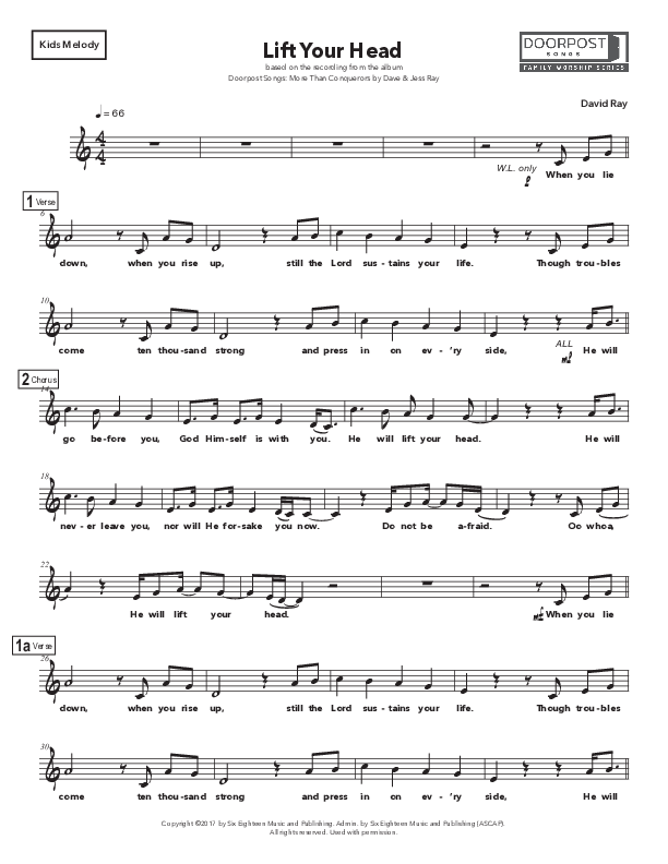 Lift Your Head Lead Sheet Melody (Doorpost Songs / Dave and Jess Ray)