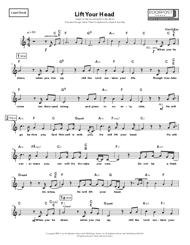 Lift Your Head Lead Sheet (SAT) (Doorpost Songs / Dave and Jess Ray)
