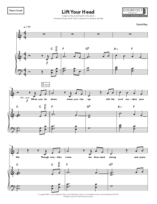 Lift Your Head Piano/Melody (Doorpost Songs / Dave and Jess Ray)